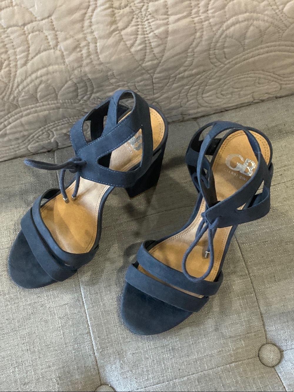 Gianni Bini Navy Suede Strappy Block Heel Sandals